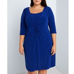 Chaps Sheath Dress 18W 3/4 Sleeve V Neck Knot Front Knee Length Stretch Nursing